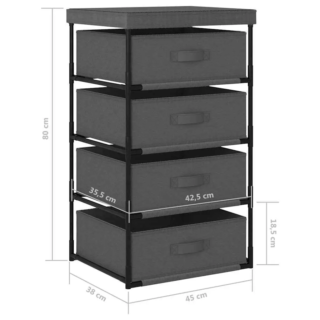 Storage Rack for Home with 4 Removable Fabric Baskets Grey Steel Frame