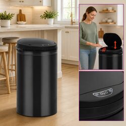 Automatic Sensor Dustbin 30L Waste Bin Black Carbon Steel Touch Free Trash Can
