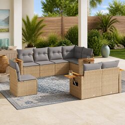 8-Piece Modular Garden Sofa Set - Beige Poly Rattan