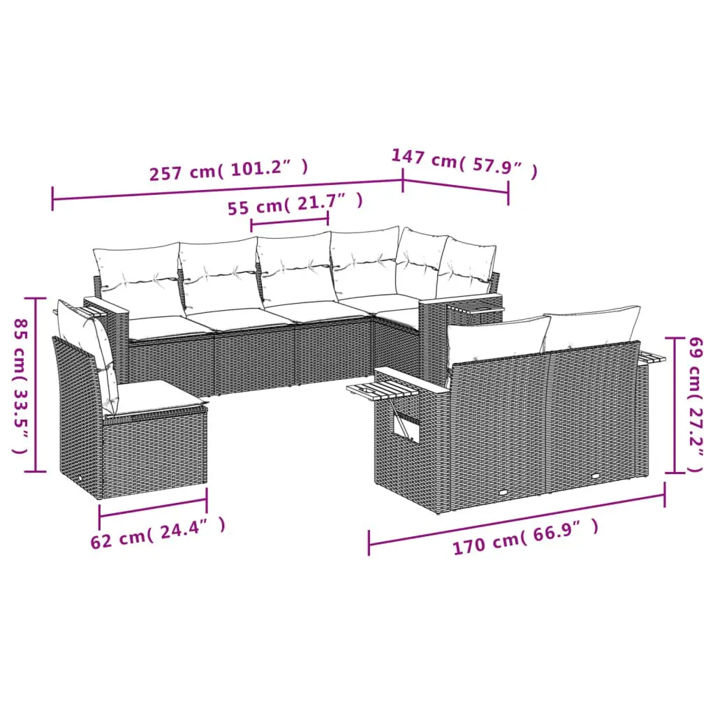8-Piece Outdoor Grey Sofa Set