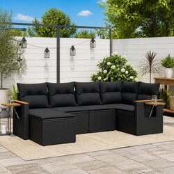 Garden Sofa Set 6 Piece Outdoor Furniture Patio Sectional with Cushions Black