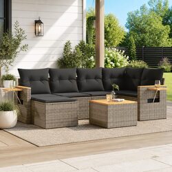 7 Piece Garden Sofa Set with Cushions Grey Poly Rattan Outdoor Patio Furniture