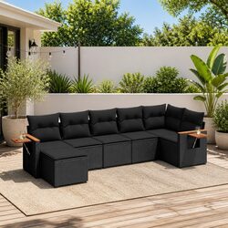 7 Piece Modular Black Garden Sofa Set with Cushions