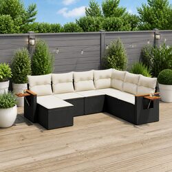 Factual 7 Piece Black Garden Sofa Set with Cushions