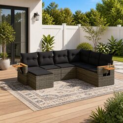 7 Piece Modular Garden Sofa Set - Grey Poly Rattan