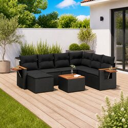 8 Piece Modular Garden Sofa Set with Acacia Wood Table