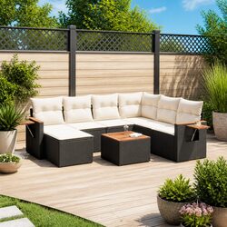 Garden Sofa Set 8 Piece Outdoor Furniture Patio Black Poly Rattan with Cushions