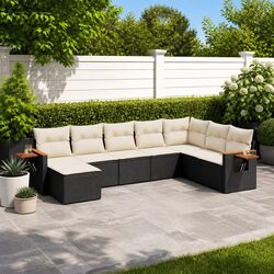 8 Piece Outdoor Garden Sofa Set with Cushions Black Poly Rattan Patio Furniture