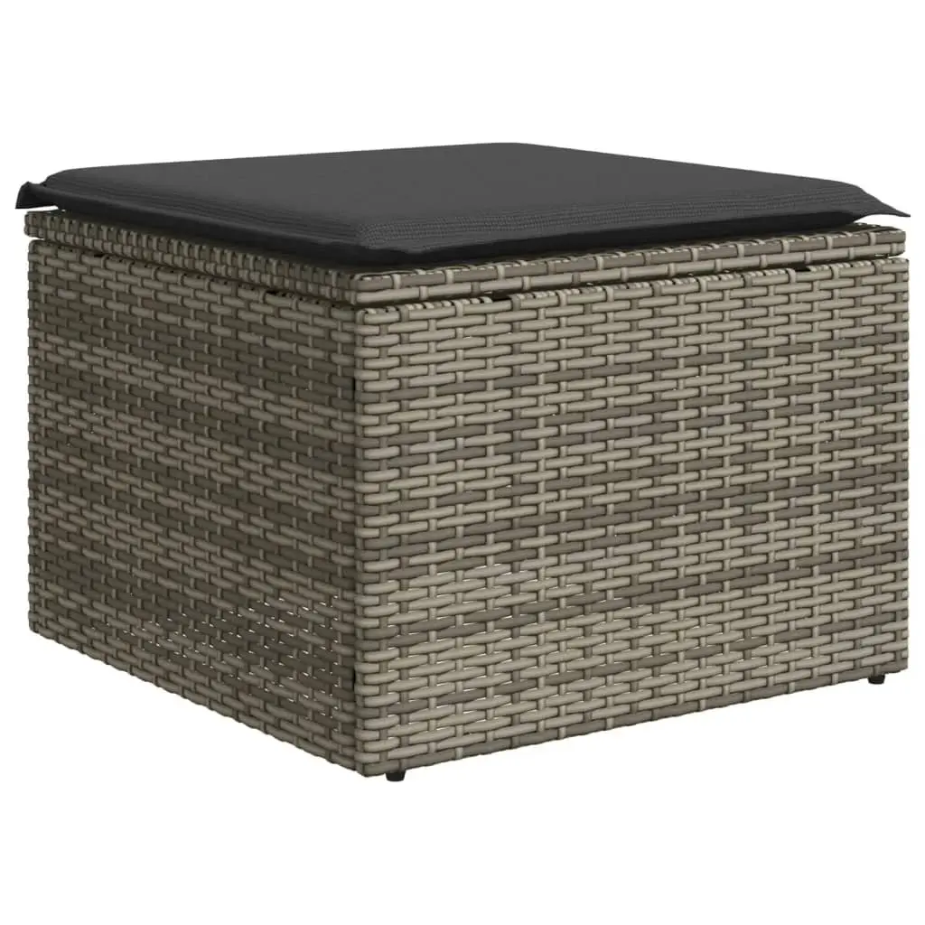 9 Piece Modular Outdoor Sofa Set Grey Poly Rattan Patio Furniture with Acacia Wood Tabletop and Foldable Side Table