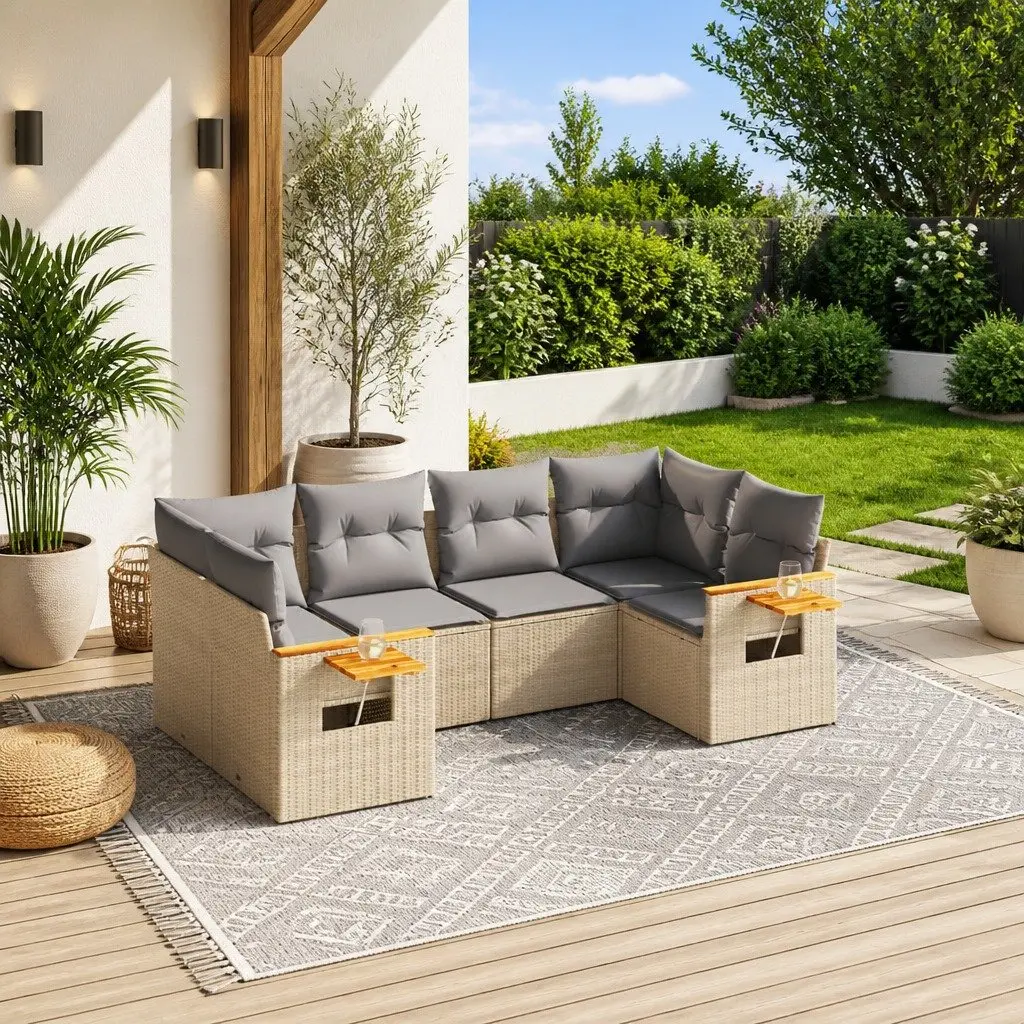 6 Piece Beige Garden Sofa Set