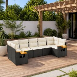7 Piece Modular Garden Sofa Set with Black Cushions