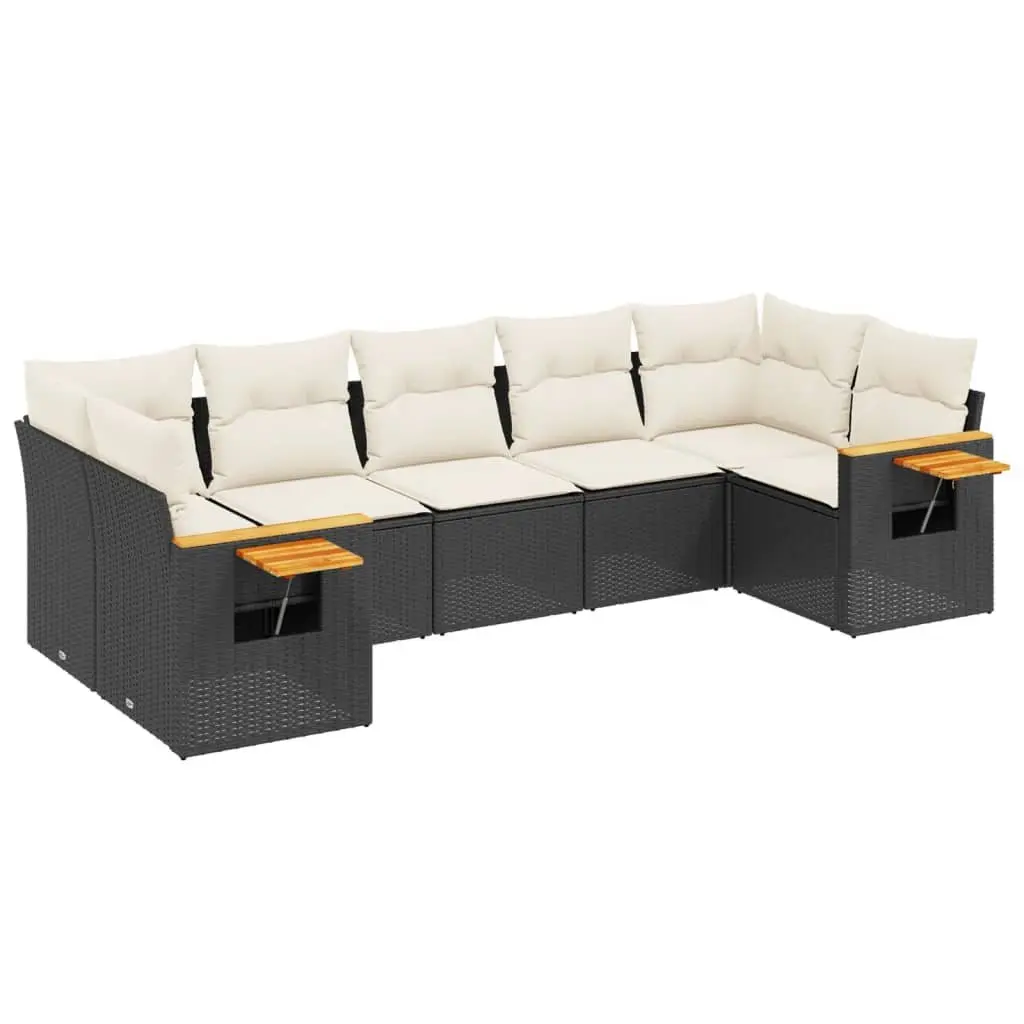 7 Piece Modular Garden Sofa Set with Black Cushions