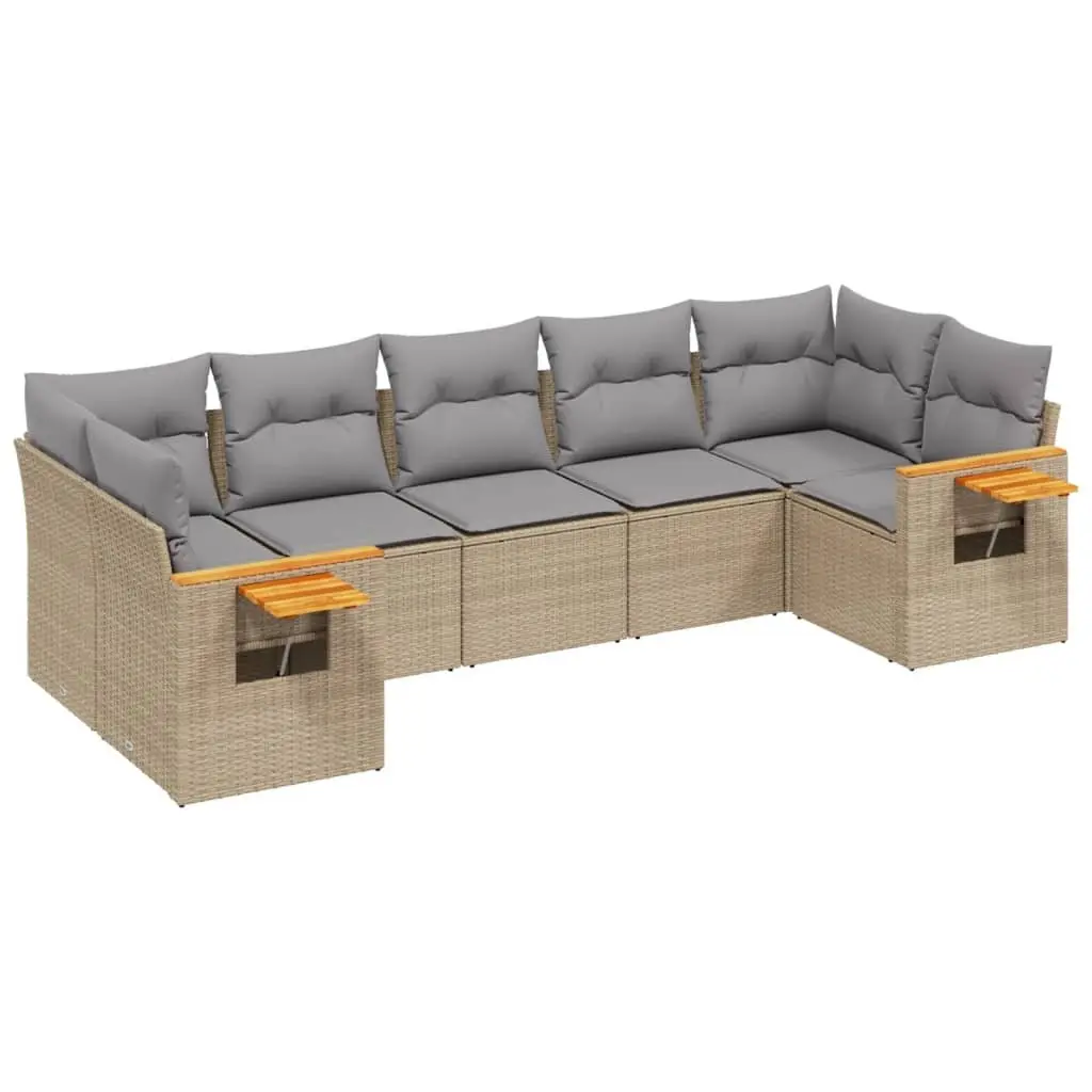 7 Piece Garden Sofa Set for Outdoor Patio Beige Poly Rattan Furniture with Cushions