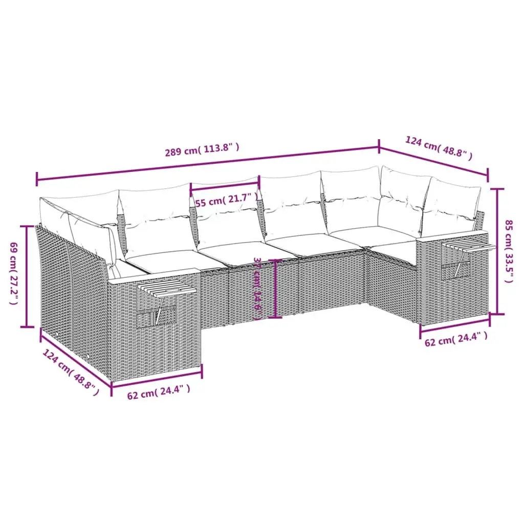 7 Piece Garden Sofa Set for Outdoor Patio Beige Poly Rattan Furniture with Cushions
