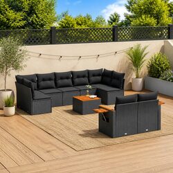 Garden Sofa Set 10 Piece Outdoor Furniture Black Poly Rattan Patio Lounge with