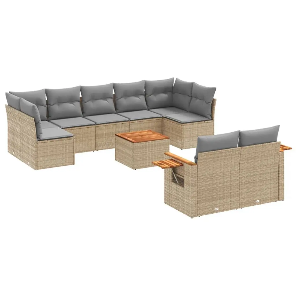 Outdoor Garden Sofa Set 10 Piece Beige Poly Rattan Patio Furniture