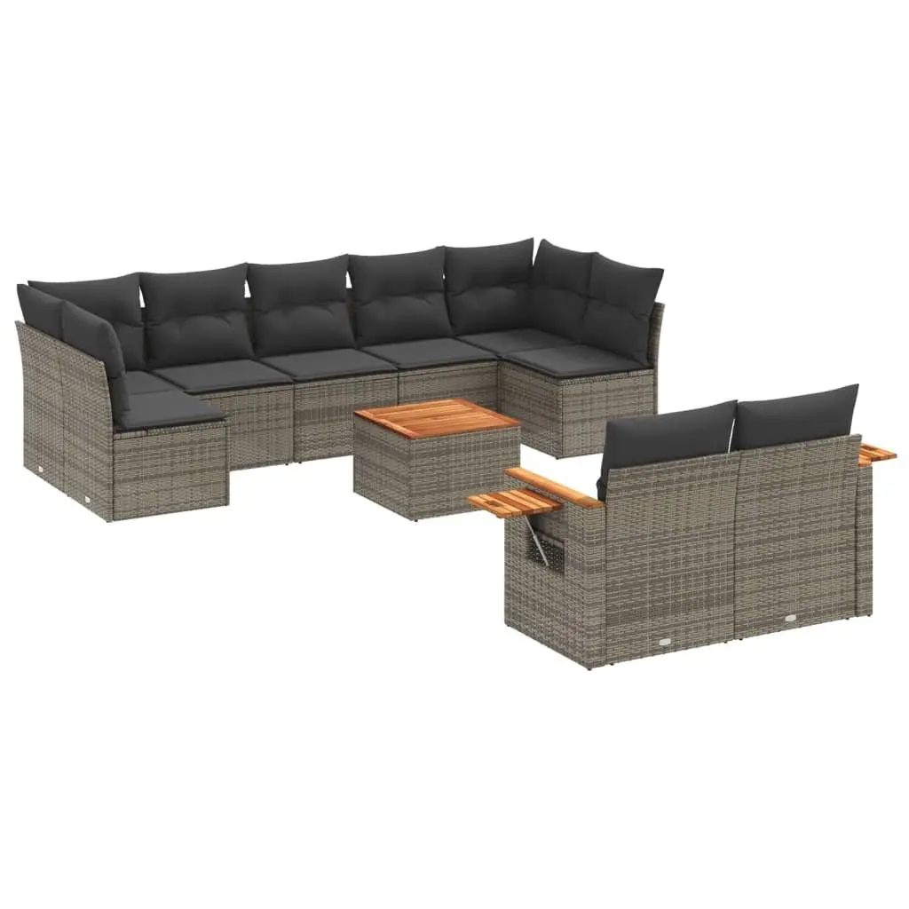 10 Piece Outdoor Modular Sofa Set Grey Poly Rattan Furniture for Patio and Garden
