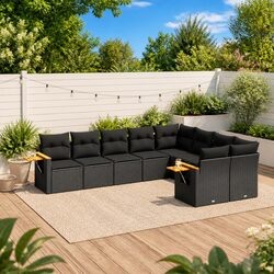 Garden Sofa Set 9 Piece Outdoor Furniture Black Poly Rattan Modular Patio
