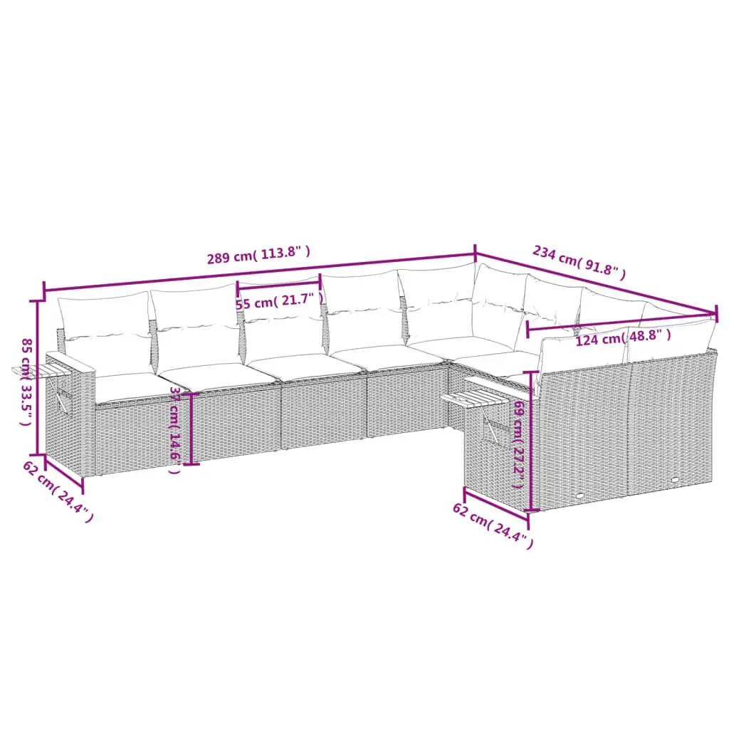 9 Piece Modular Garden Sofa Set with Cushions, Black