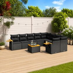 10-Piece Black PE Rattan Garden Sofa Set Details