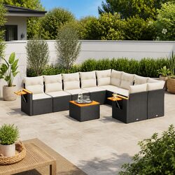 10 Piece Modular Garden Sofa Set with Cushions in Black