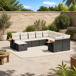 Garden Sofa Set 10 Piece Outdoor Furniture Black Poly Rattan Modular Patio