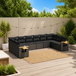 10 Piece Modular Patio Sofa Set in Black PE Rattan