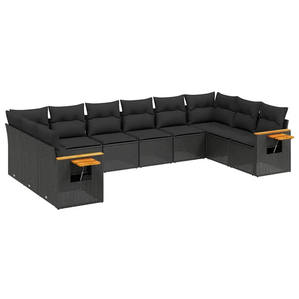Garden Sofa Set Outdoor Furniture 10 Piece Black Poly Rattan Modular Patio