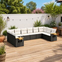 10-Piece Outdoor Sofa Set in Black with Cushions
