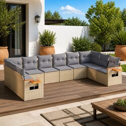 10 Piece Outdoor Garden Sofa Set - Beige Rattan