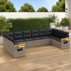 Specifications of 10 Piece Grey Garden Sofa Set with Cushions