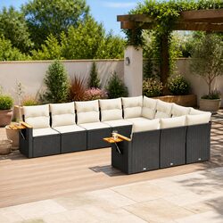 10-Piece Black Poly Rattan Garden Sofa Set Details