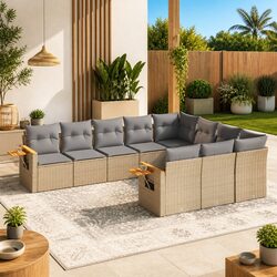 10 Piece Garden Sofa Set with Removable Cushion Covers