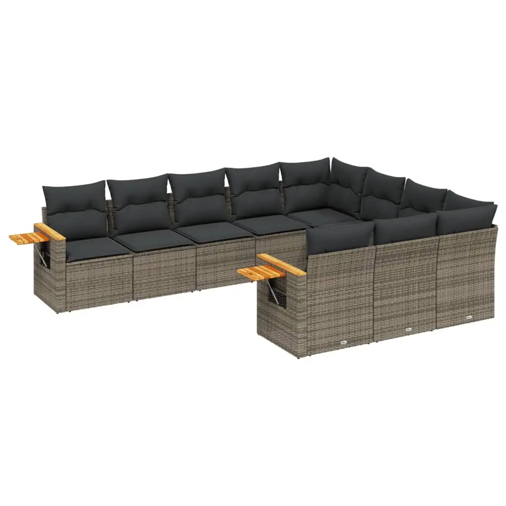 10 Piece Modular Outdoor Furniture Sofa Set for Garden Patio Grey Poly Rattan