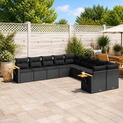 10-Piece Black Modular Garden Sofa Set with Cushions