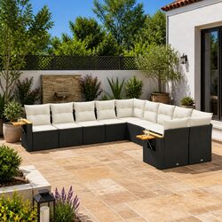 10-Piece Outdoor Furniture Set with Black PE Rattan Construction