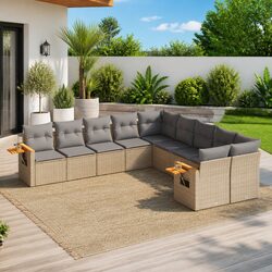 Garden Sofa Set 10 Piece Outdoor Patio Furniture Beige Poly Rattan Modular