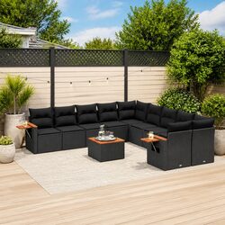 11-Piece Modular Black Garden Sofa Set with Cushions