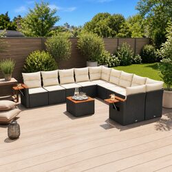 11 Piece Modular Garden Sofa Set - Black Rattan