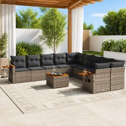 11 Piece Modular Garden Sofa Set with Acacia Wood Tabletop