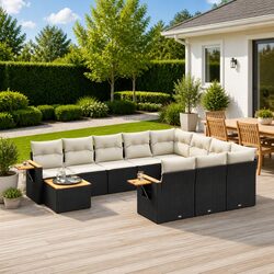 Garden Sofa Set 11 Piece Outdoor Patio Furniture Black Poly Rattan Modular