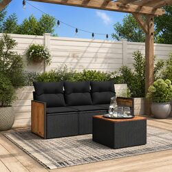 4-Piece Modular Black Garden Sofa Set with Cushions