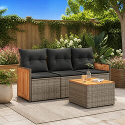 Garden Sofa Set: 4 Modular Pieces with Grey Cushions and Acacia Wood