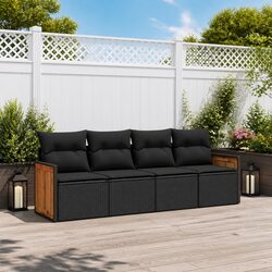 4 Piece Garden Sofa Set Black Poly Rattan Outdoor Furniture Patio Lounge