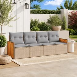 4 Piece Garden Sofa Set with Washable Beige Cushions