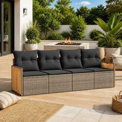 Garden Sofa Set 4 Piece Outdoor Furniture Grey Poly Rattan Patio Lounge Seats