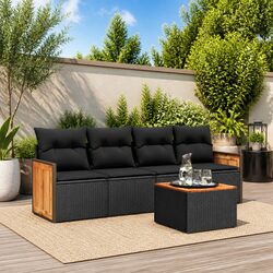 5 Piece Modular Garden Sofa Set with Acacia Tabletop