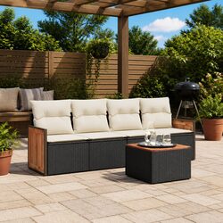 5 Piece Garden Sofa Set Outdoor Furniture Black Poly Rattan with Cushions Patio
