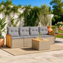 5 Piece Garden Sofa Set with Acacia Wood Tabletop