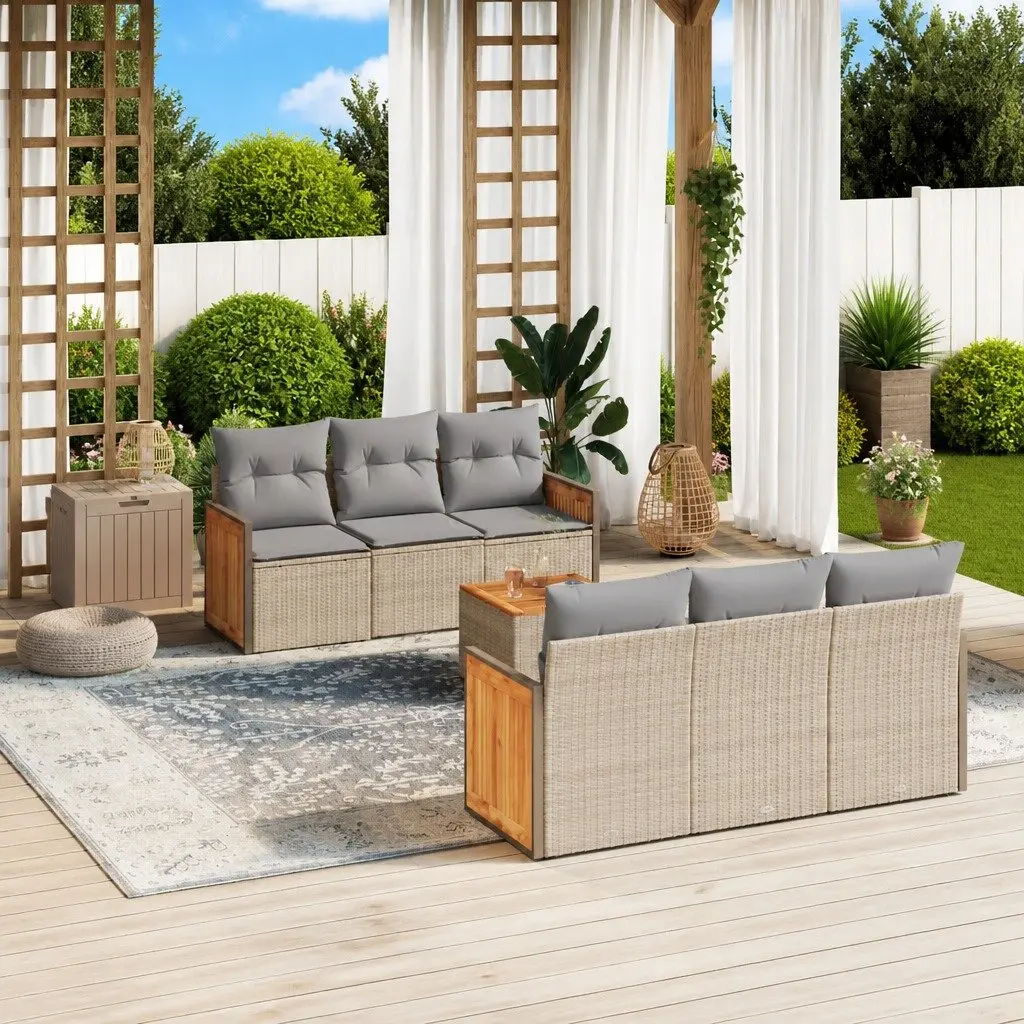 7 Piece Garden Sofa Set Outdoor Furniture Patio Sectional Beige